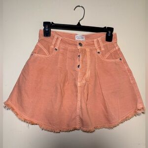 Pilcro • Anthropologie Micro Pleated Denim Mini Skirt | Size 0 | Orange Boho